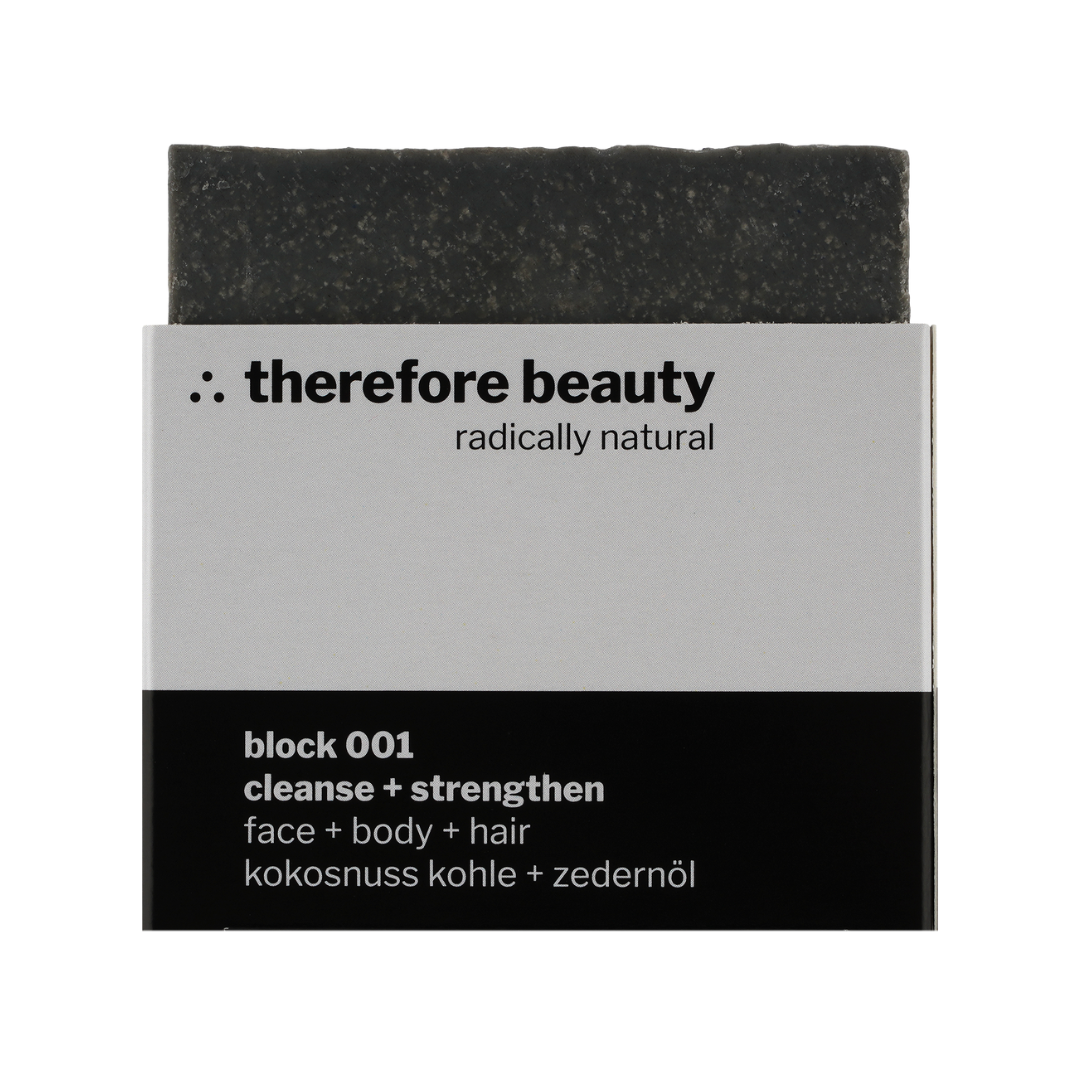 Soap Block 001 Cleanse + Strengthen | For blemished, oily skin | For oily hair | With activated charcoal + cedarwood oil