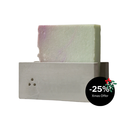 Seifenhalter mit Naturseife im Paket | handgegossene Seifenschale aus Beton