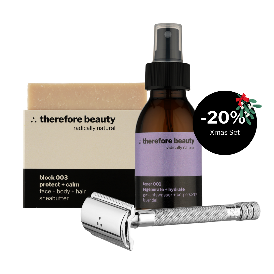 Rasur-Set: Rasierhobel + Rasierseife + Aftershave Spray | präzise Rasur,  pflegende Seife mit Shea, beruhigender Toner