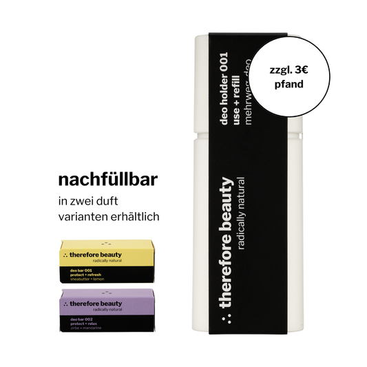 Refillable deodorant | provides intensive care + effectively combats odor | with deposit system